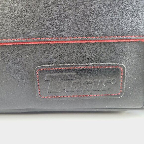 Targus Black Leather Laptop Bag With Shoulder Strap & Multiple Compartments - Picture 7 of 16